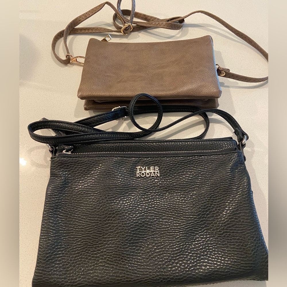 Tyler Rodan black crossbody and unbranded brown crossbody